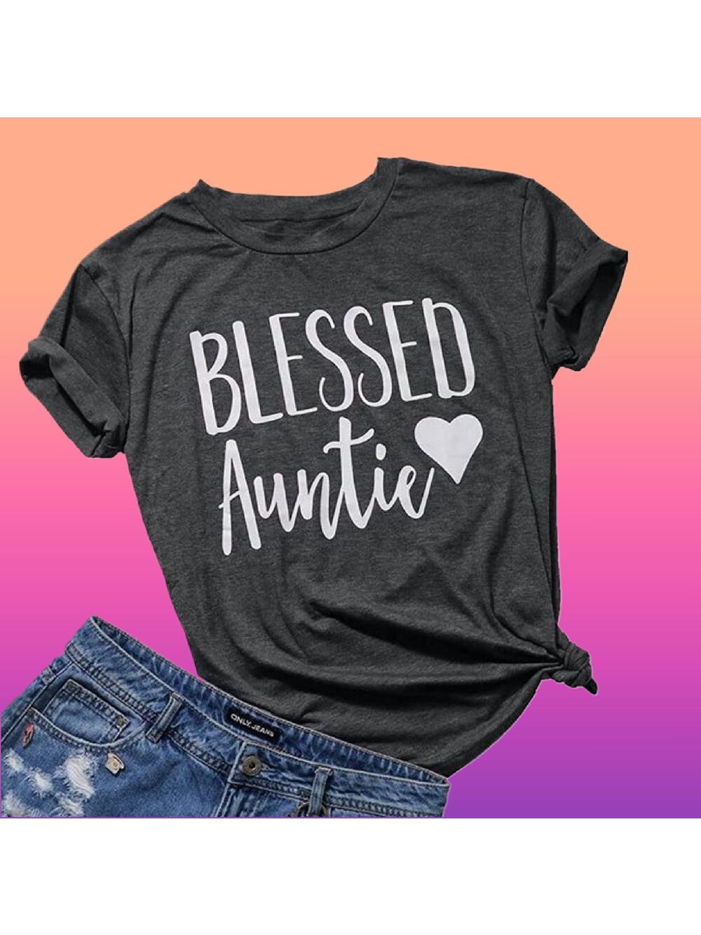 New Blessed Auntie Dark Grey T-shirt Size Small For Proud Aunts And Aunties